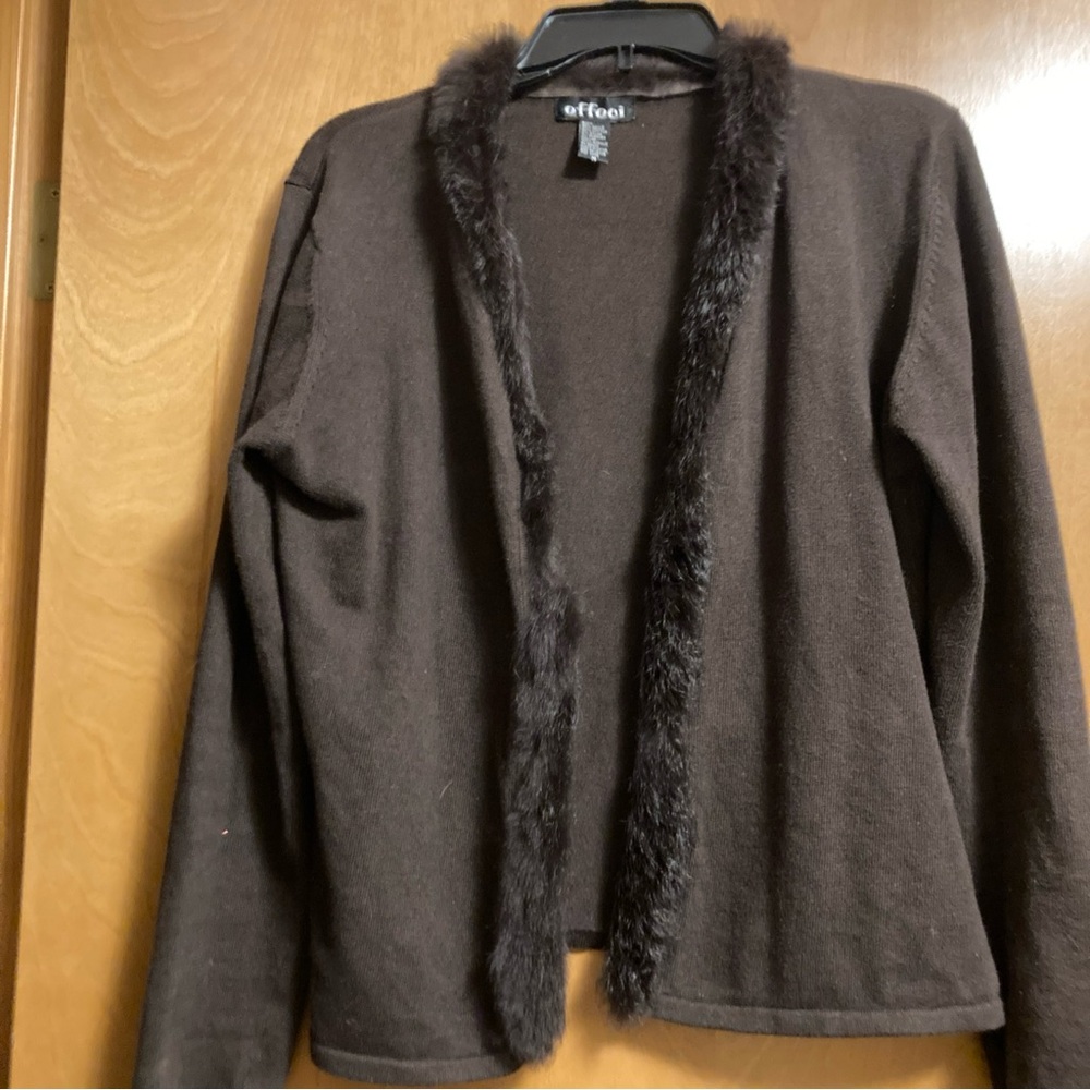 Effeci size M brown fur trimmed long sleeve cardigan